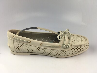 Sperry Womens Audrey Perf Flats in Cream Leather Boat shoes Size 10 M