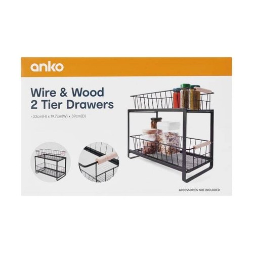 Wire and Wood 2-Tiered Storage Drawers - Stylish Organiser for Home Kitchen - Picture 5 of 5