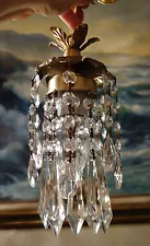 LOTof - 4 hanging mini SWAG lamp Chandelier Crystal glass prism swags Brass Tole