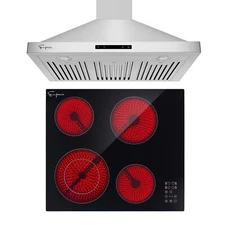 2 Piece Kitchen Appliances - 24" Radiant Electric Cooktop and 30" Range Hood