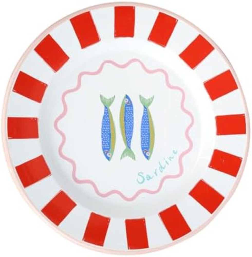 Talking Tables Bon Appetit piatto smaltato fatto a mano con motivo a pesce 25 cm