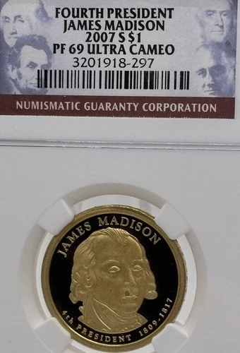 2007 S $1 James Madison Proof Presidential Dollar NGC PF69 Ultra Cameo #2287