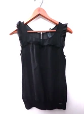 Guess Women’s Small Black Silk Sheer Blouse Zipper 100% Silk Top