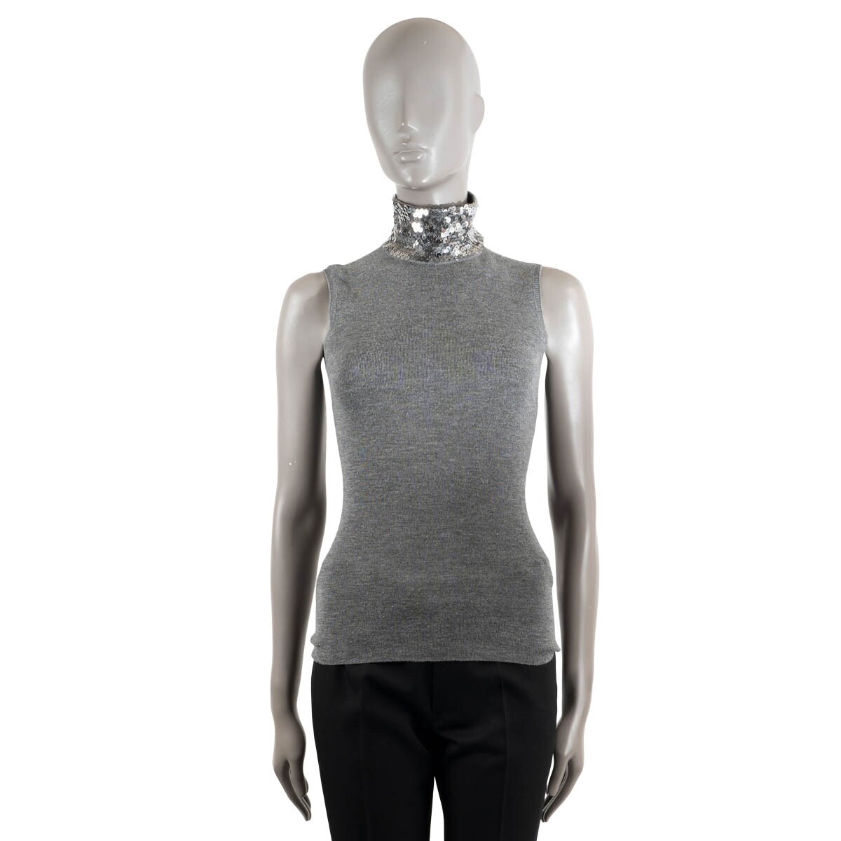 69164 auth CHRISTIAN DIOR grey wool silk2015 SEQUIN Turtleneck