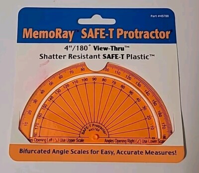 Protractor Saf Safe-T Plastic Protractor Angle Scales 4”/180° School Math Measures ...