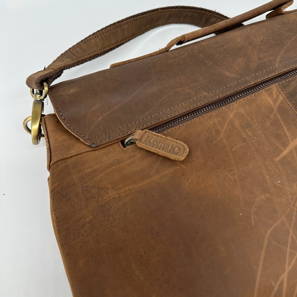 KomalC Distressed Leather Messenger Bag/ Brown eBay