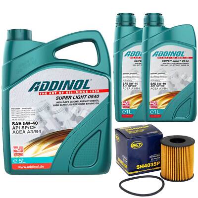 Motoröl Set ADDINOL 5W-40 Super Light 7 Liter + Ölfilter für Fiat Ducato 2.2 D