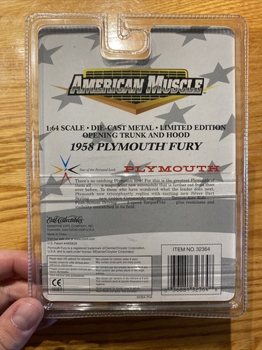 American Muscle 1958 Plymouth Fury, 1:64 Scale Blue And White 2000 New Sealed - Picture 8 of 10