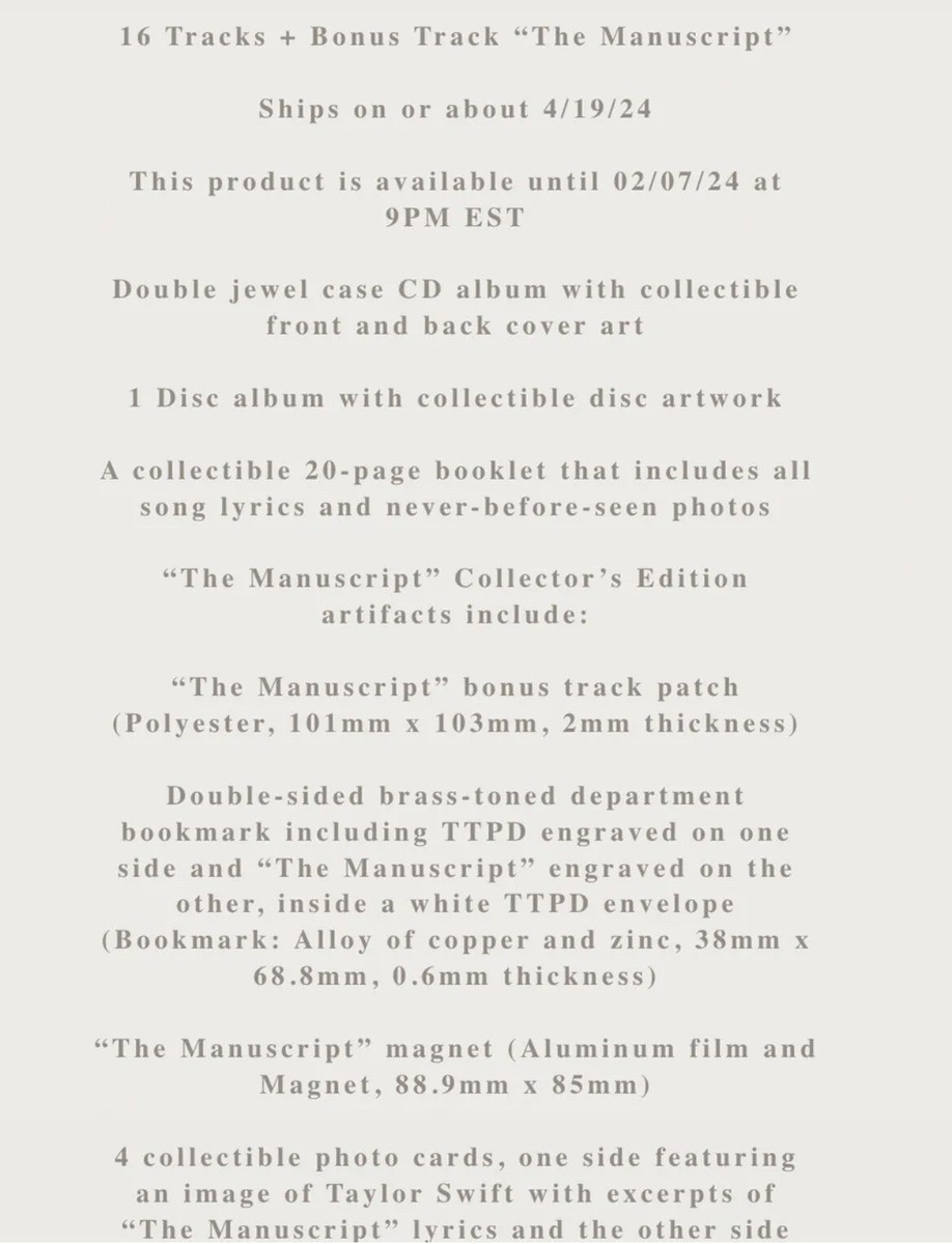 【新品】TTPD The Manuscript デラックス盤 Taylor Swift - Tortured Poets Department: The Manuscript