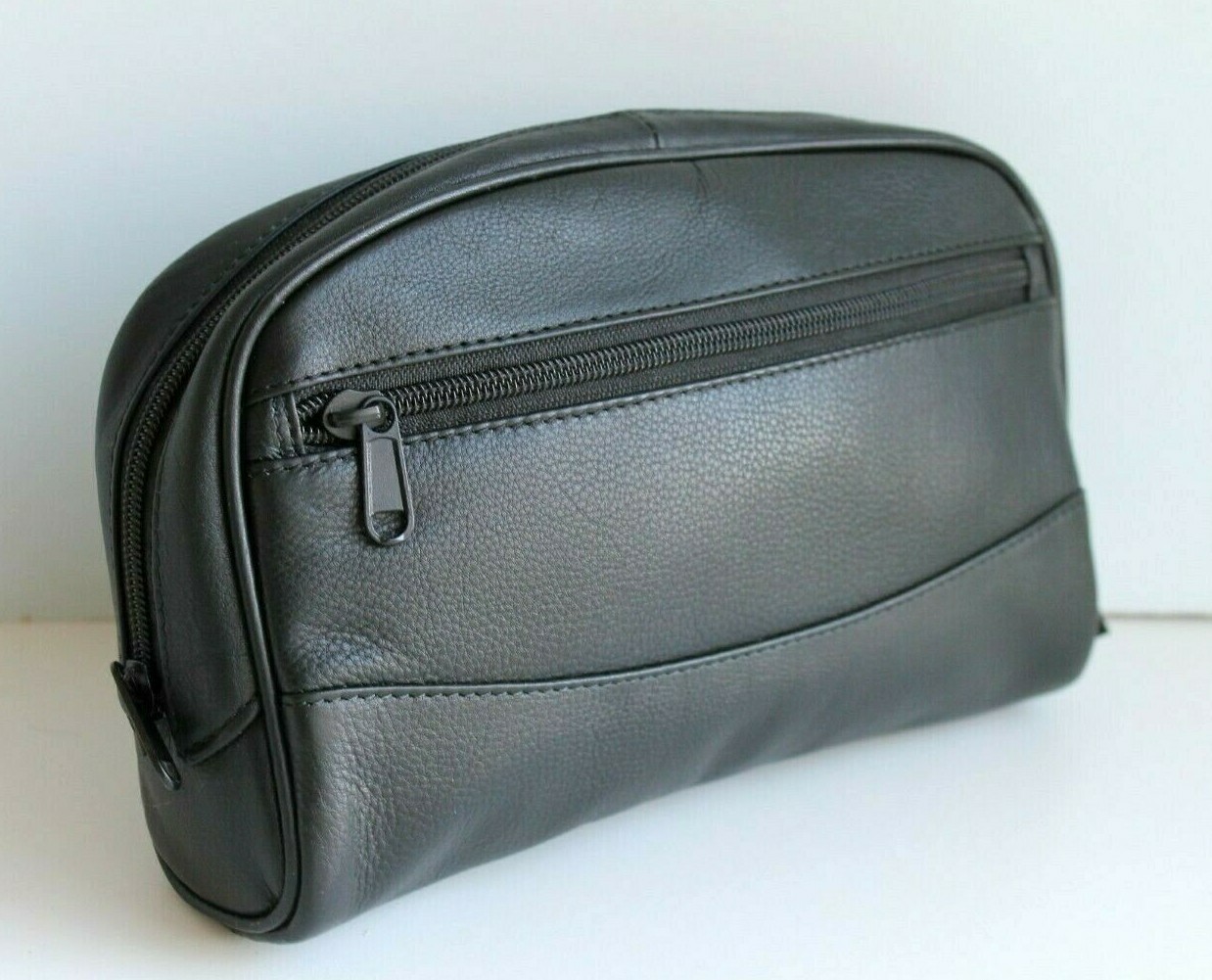 Mens Toiletry Bag Black Leather Travel Wash Bag eBay