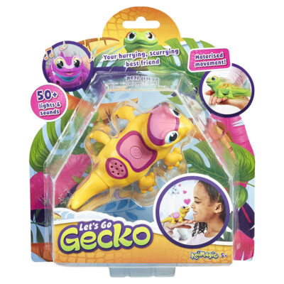 Animagic Let's Go Gecko gelb interaktiv gehen elektronisches Haustier 50+ Sounds  