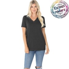 Zenana Pure Cotton V-Neck Short Sleeve Tee