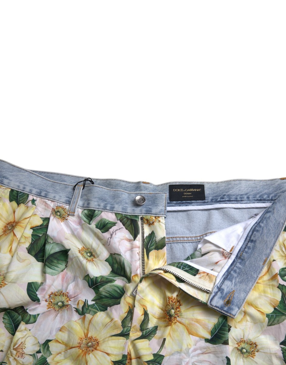 DOLCE & GABBANA Shorts Multicolor Floral Print Denim Bermuda