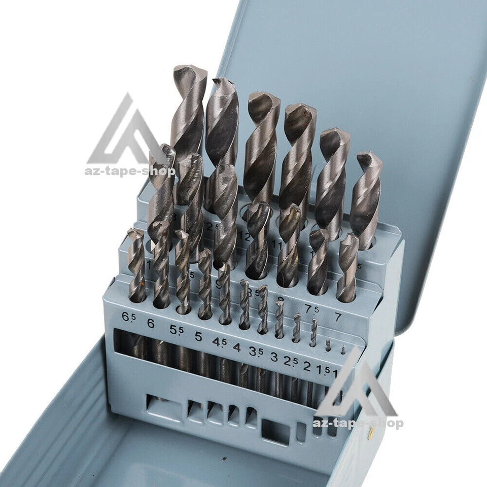 25 Piece HSS Cobalt Metal Drill Bit Set 1mm-13mm Quality High Speed Metric Tools