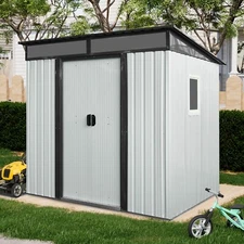 Outdoor Metal Storage Shed 6x5 FT with Transparent Plate & Lockable Sliding Door