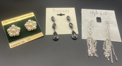 Lot of 3 NWT Silver Tone Trifari Design Connection Style & Co Pierced Earrings
