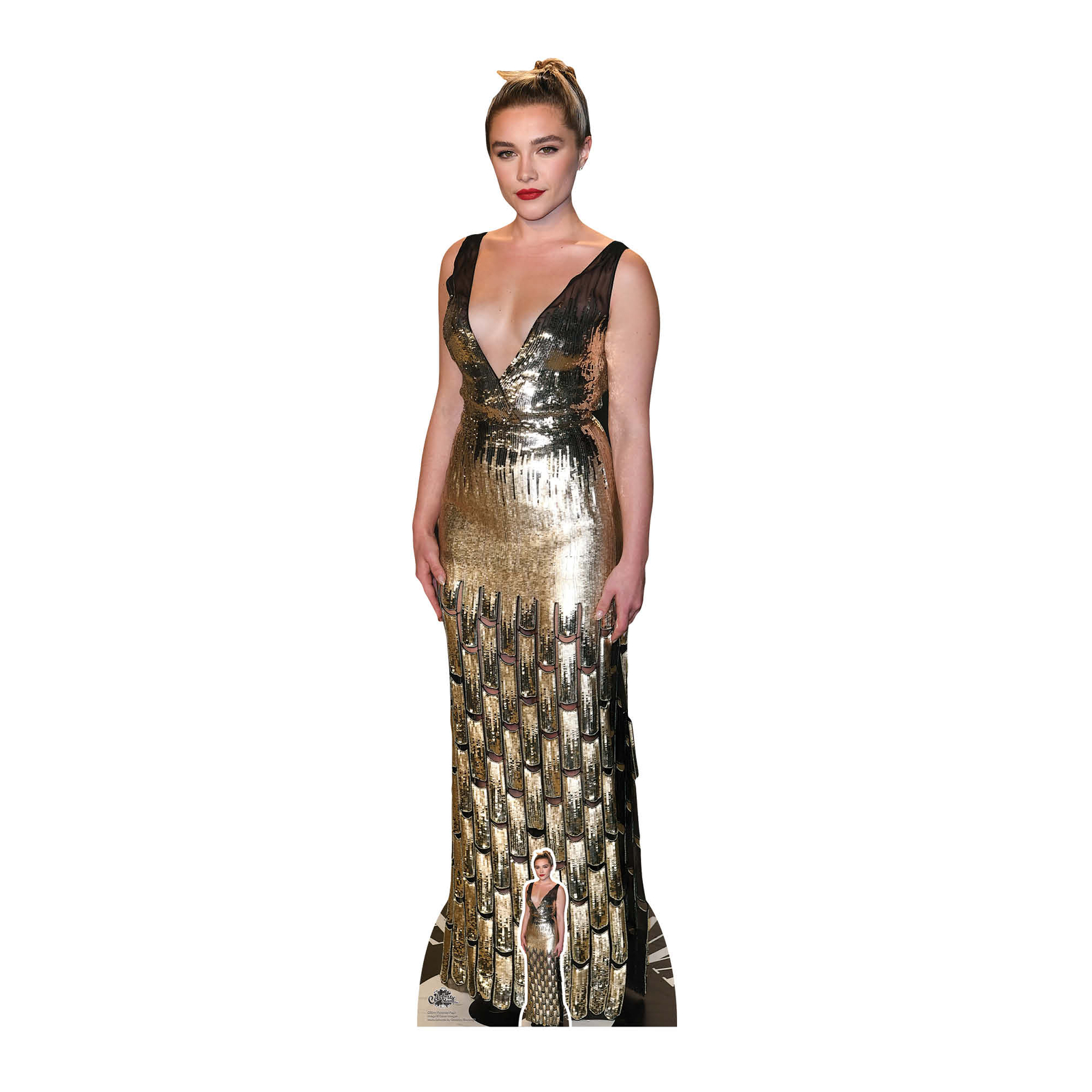 Florence Pugh Gold Dress Lifesize Cardboard Cutout / Standee with FREE Mini