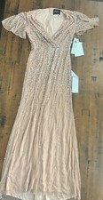 Mac Duggal Nude Flutter Sleeve Embellished Lace Trumpet Gown Size 4 $698