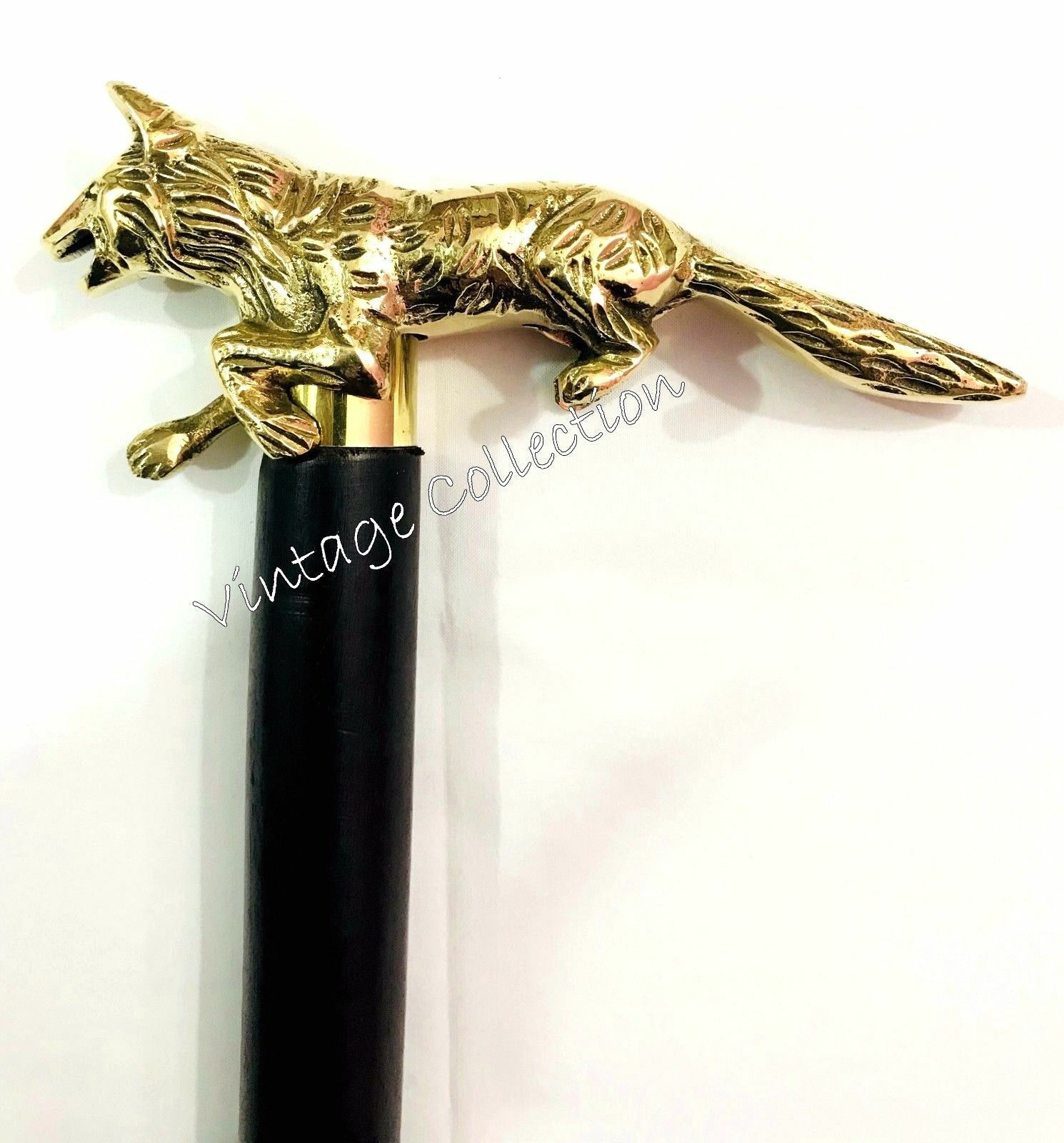 Solid Brass Designer Fox Head Handle Walking Stic… - image 3