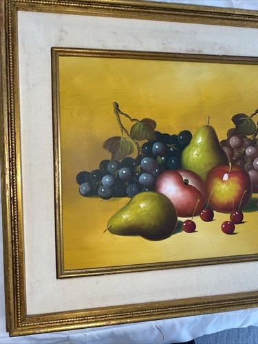 Vntg MCM Painting Original Still Life Signed Fruit Apples Pear Framed 22” X 18” - Picture 17 of 18