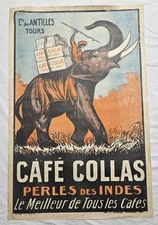 Affiche originale Café Collas 1927 - Cie Des Antilles - 114 X 75 cm - 