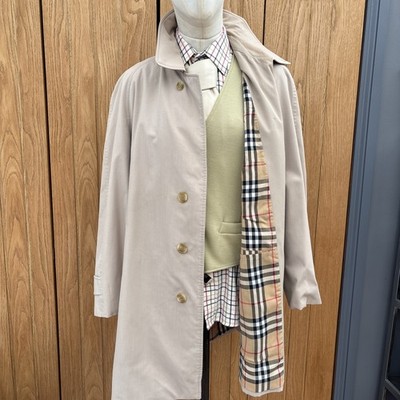 Kultiger beige Burberry Prosum Vintage karierter Trenchcoat Jacke Herren 40/42