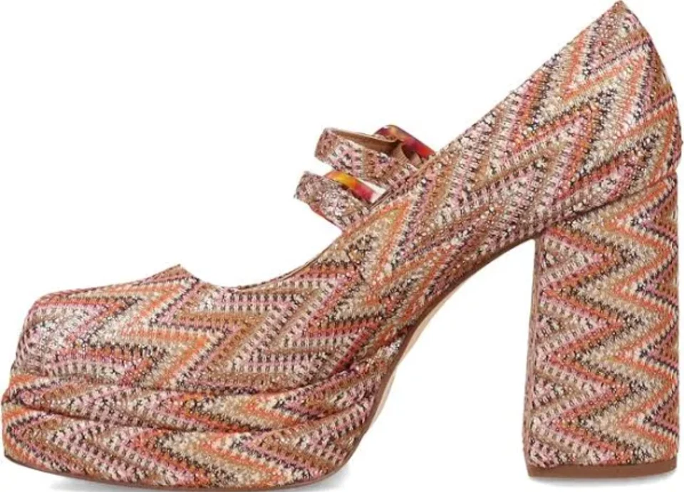 SAM EDELMAN CIRCUS NUEVO Tacones Mary Jane Plataforma Estampado Chevron Malva/Ámbar Talla 8.5 Foto 2 de 4