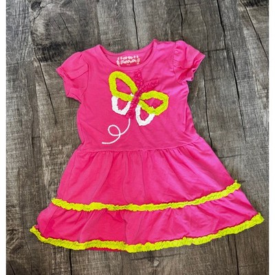 Flapdoodles Girls Pink Butterfly Ruffle Knit Dress Size 5 Short Sleeve Casual