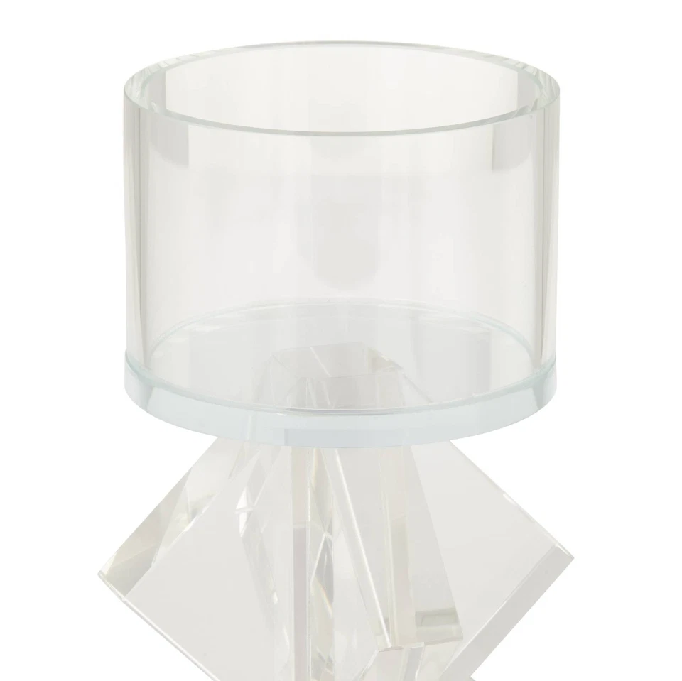 7 1/2" High Diamond Stack Shiny Clear Glass Pillar Candle Holder - Image 3 of 4