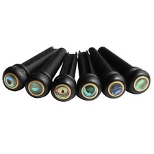 6 Pcs New Acoustic Guitar Ebony Bridge Pins With Abalone Dot Brass Circle Skirt