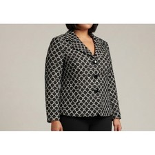 Kasper Women Black White Geometric Chain Link Blazer Jacket Size 16 Professional
