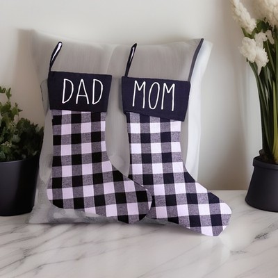 NWOT x2 SET 16  Buffalo Plaid  MOM  &  DAD  Christmas Stockings Satin Lined