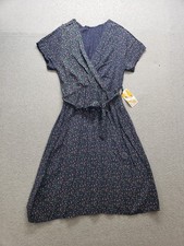 New Collection Women Dress 4 Navy Floral V Neck Tie Waist Wrap Front Logo Casual