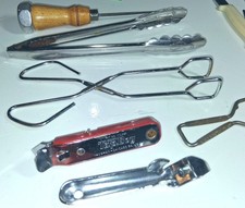 Vintage Kitchen Tool Set Tap Boy Vaughan Chicago & Assorted Metal Tongs Bottle O