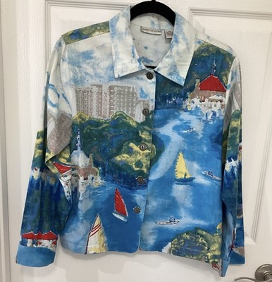 Drapers And Damon's Woman Jacket Petites Small Multicolor Button Collard Beach