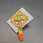 Vintage Celtic Cross Multicolor Enamel Lapel Pin Gold Tone Clutch Back Religious — photo 4