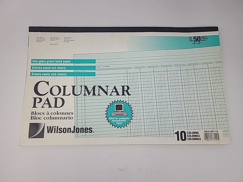 Vintage Wilson Jones G7110 Columnar Ruled Pad 10 Column 50 Sheet 14 x 8 ...