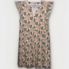 LOFT Cotton Dress Flutter Sleeve Pineapple Palm Trees Print Size S Super Cute