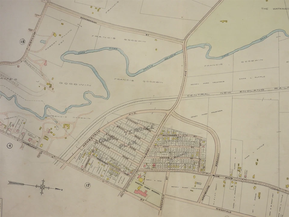 Mapa de calles antiguo de West Hartford Connecticut coloreado a mano C.1900 - placa 16 Foto 2 de 4
