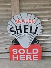 RARE GIANT VINTAGE SHELL  OIL AND GAS PORCELAIN GAS STATION SIGN  36 X 24