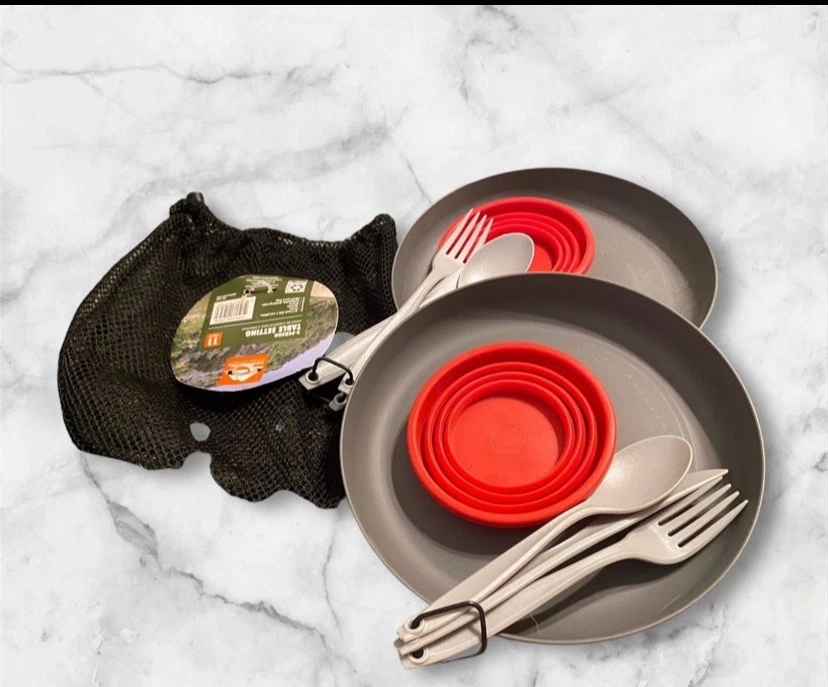 Table Set 2 Person Camp Table Setting Collapsible Cup Ozark Trail Scouts Camping - Image 2 of 4