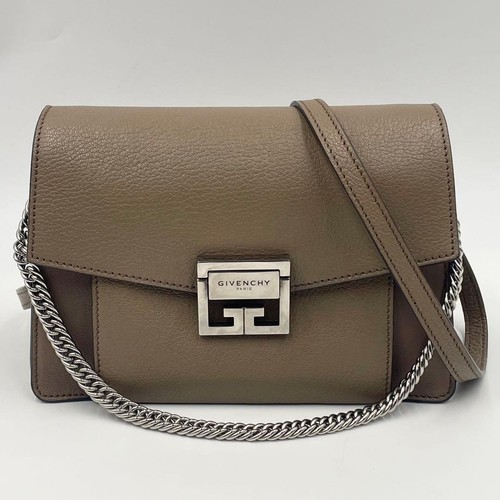 GIVENCHY GV3 Flap Small Crossbody Bag 2Way Greige Calfskin Leather Women