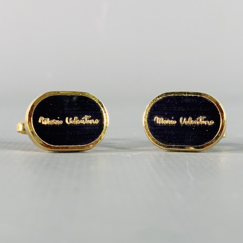 MARIO VALENTINO Vintage Purple Gold Tone Signature Metal Cuff Links