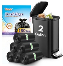 2 Gallon 180 Counts Small Strong Black Trash Bags Garbage Bags by Teivio,Small
