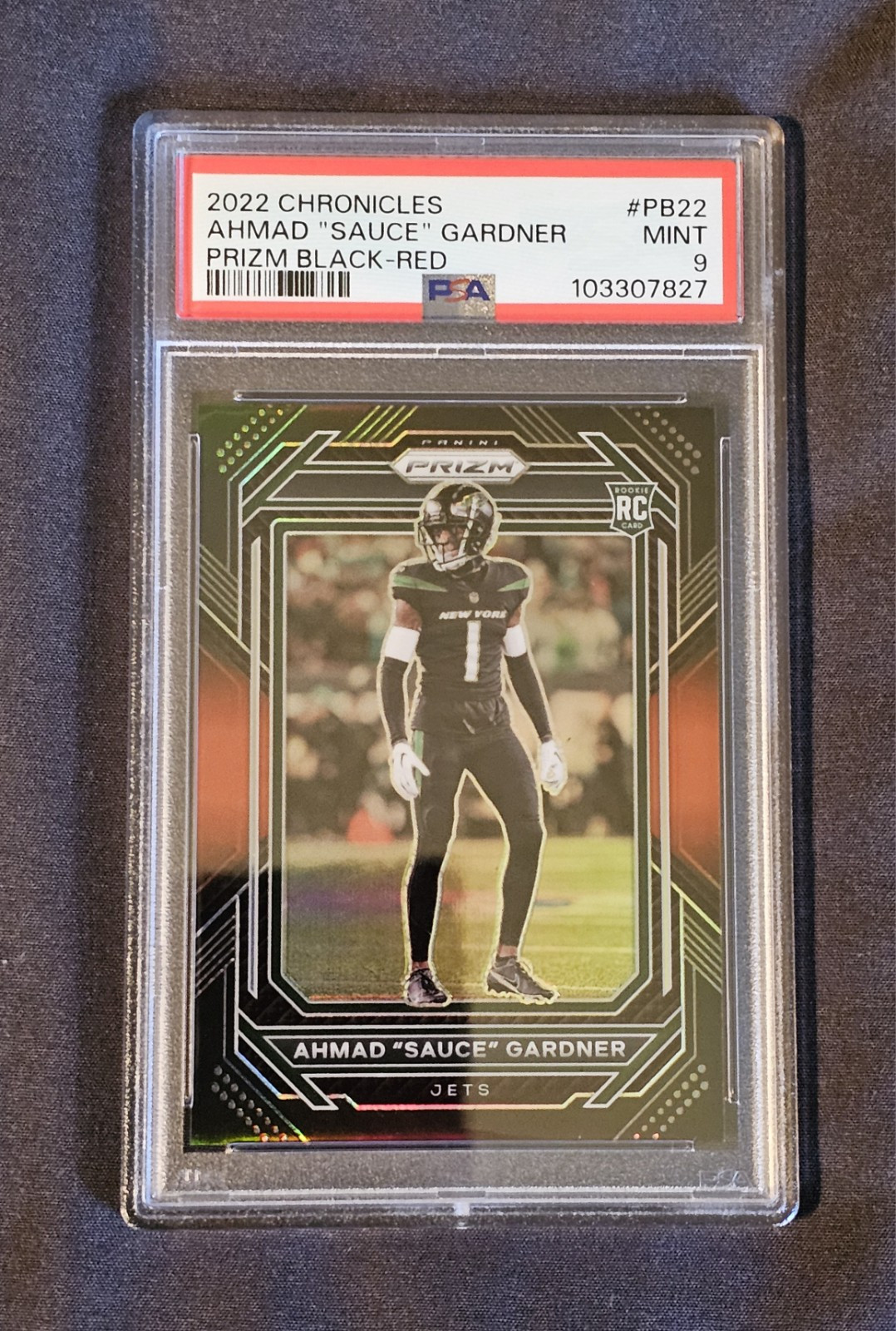 2022 Panini Chronicles Prizm Black Red Prizm Rookie /99 Sauce Gardner PSA 9 Mint
