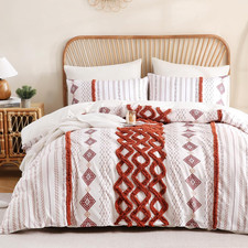 100 Cotton Tufted Duvet Cover Set Queen 3 Pieces Burnt Orange Boho Chic Farmhou
