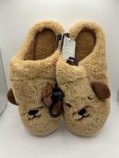 One pair Brown Dog sherpa lined slippers Size L/XL  8.5  under 