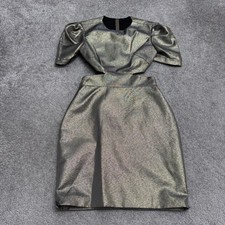Leena For Mac Duggal Mettalic Cut Out Puff Sleeve Mini Dress Womens 0 Gold Party