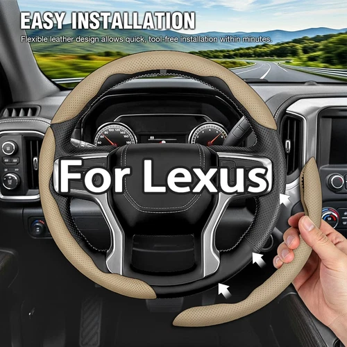 For Lexus 38CM Steering Wheel Cover Beige Nappa Leather Breathable Anti-slip