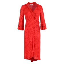 Ganni Polka-Dot Chiffon Wrap Midi Dress In  Viscose Women Red Size 36